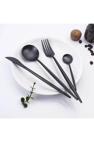 VAV GET 16-Piece Flatware Cutlery Set Service for 4 People, Elegant & Durable Design, Black.