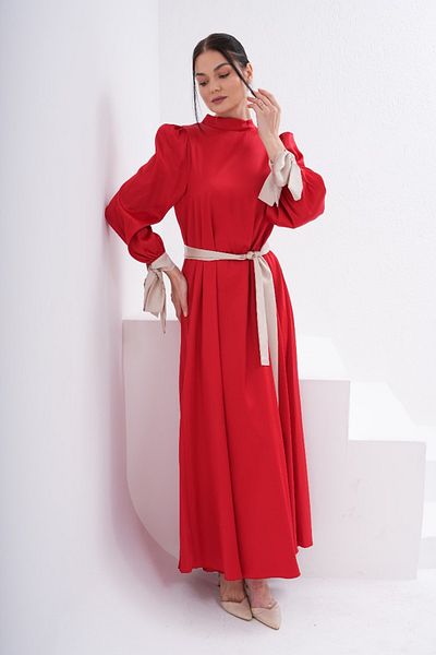 Marvella By Rasha Red dress with ribbon on the sleeves