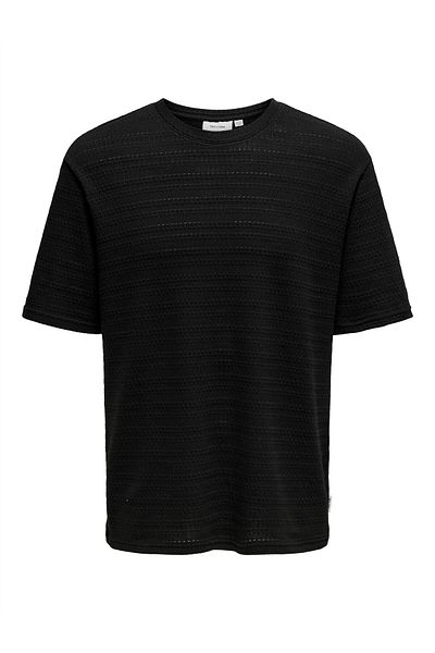 Only & Sons Ανδρικό μαύρο μπλουζάκι ONSGIVO REG 12 SS CREW KNIT NOOS - 22031761