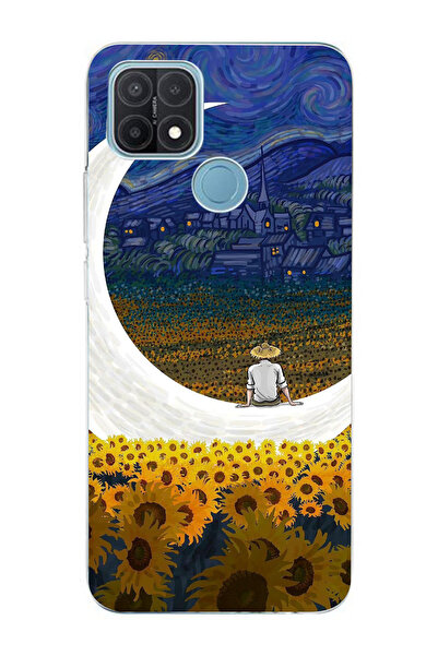 moonset Oppo A15 / A15S Uyumlu Van Gogh Tasarımlı Baskılı Şeffaf Telefon Kılıfı
