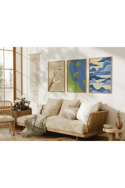 ARTCASTLE Σετ 3 Ξύλινων Πινάκων με Ξύλινο Πλαίσιο Κρεμ