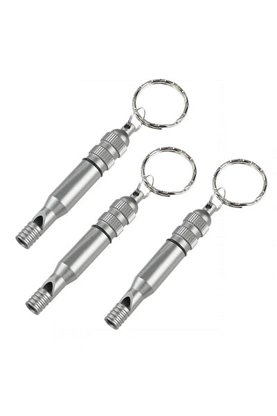 Depox Pachet trei fluiere metalice de urgență, breloc, 7,6 cm