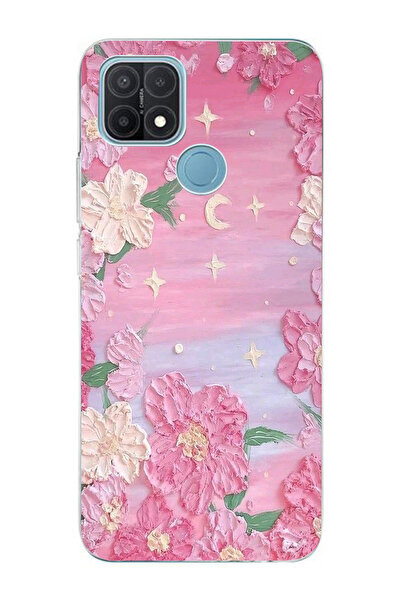 moonset Oppo A15 / A15S Uyumlu Pastel Çiçekler Tasarımlı Baskılı Şeffaf Telef...