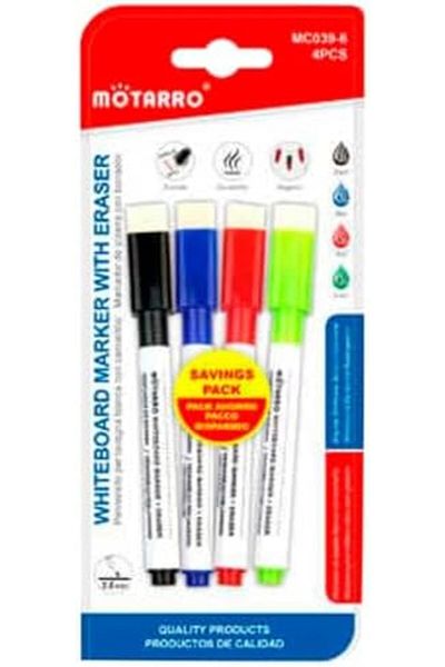 MOTARRO Whiteboard Marker with Eraser Quick-Dry Ink Ideal for Office, School (Blue, Red, Black,Green)