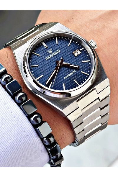 Raymond Silver Color Automatic Steel Case Band Business Men's Wrist Watch + Bracelet