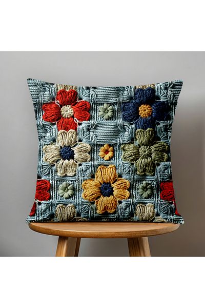 Filamente A Pair of Sided Digital Printing Throw Pillow Cover with Numbers and Knitted Motif