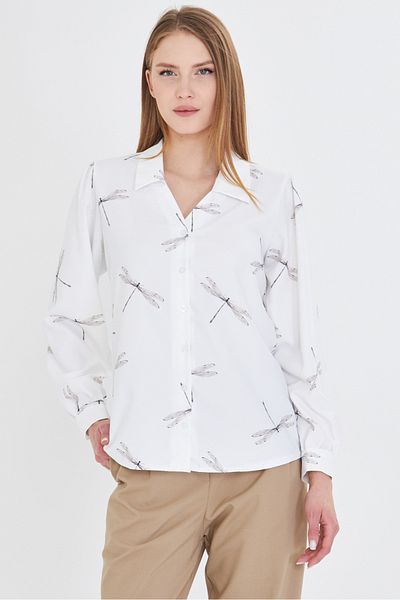 armonika Women's Gray V-Neck Balloon Sleeve Patterned Shirt Arm-25Y 001016