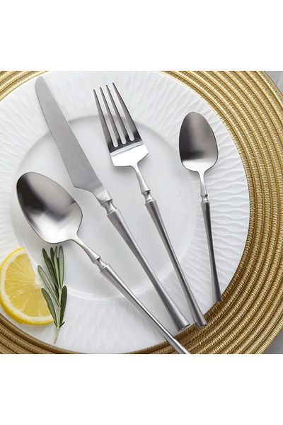 VAV GET 24-Piece Flatware Cutlery Set Service for 6 People, Elegant & Durable Design, Sliver.