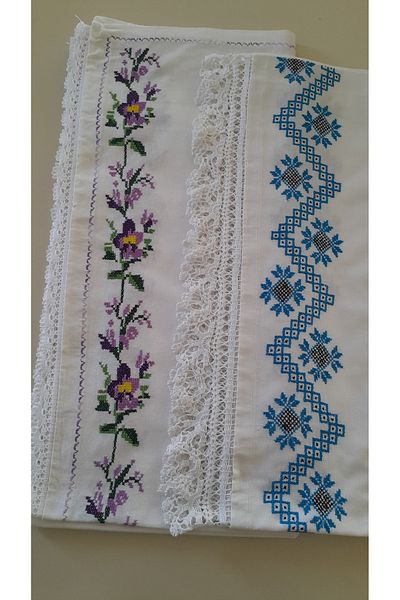 Papatyam Hand Knitted 2 Pieces Skirt (200X100) Cross Stitch Handwork Lace/Handcrafted Dowry Lace/Hand Embroidery/Vintage