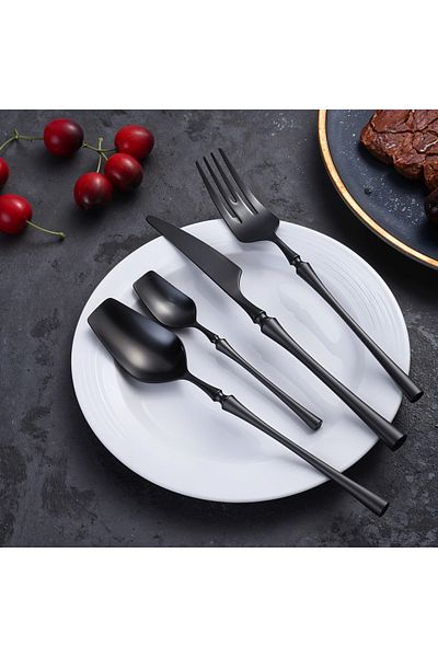 VAV GET 24-Piece Flatware Cutlery Set Service for 6 People, Elegant & Durable Design, Black.