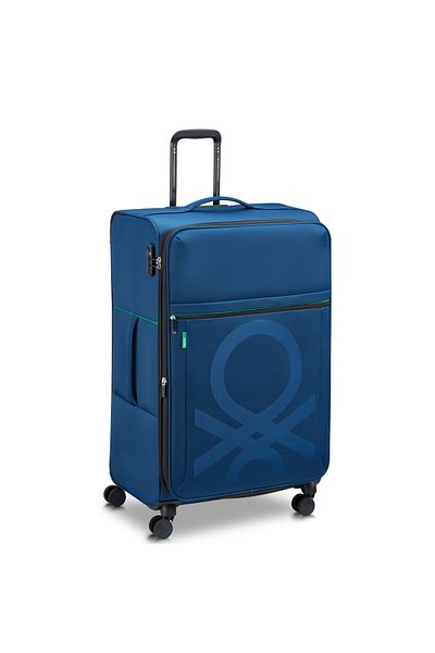 United Colors of Benetton Color Block Softside 81cm 4 Double Wheel Expandable Check-In Luggage Trolley Navy