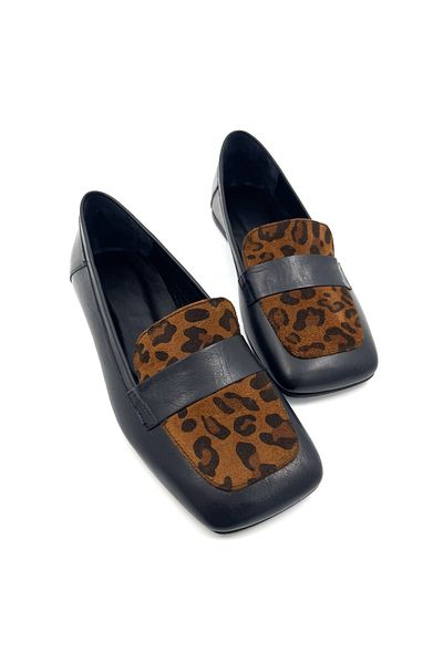 Lizizu Piele autentică - Balerini de damă din piele de căprioară autentică leopard negru