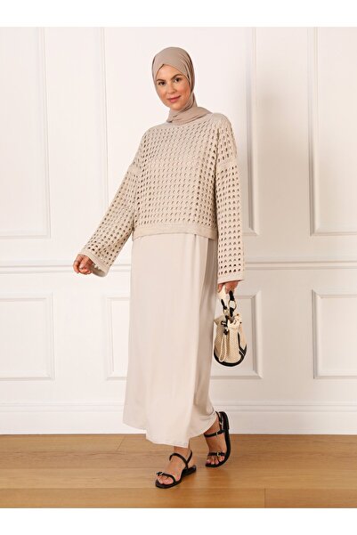 Refka Stone Color Knitwear Hijab Dress - Refka