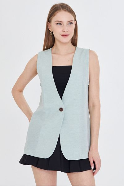 armonika Women's Mint V-Neck Single Button Oversize Vest Arm-25Y 001036