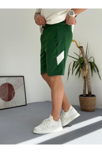 Combineman35 Πράσινο και λευκό σορτς με φερμουάρ με τσέπη με τσέπη