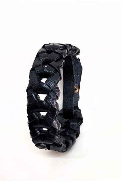 aysefe Hakiki Deri Özel Örgü Geçmeli Bileklik