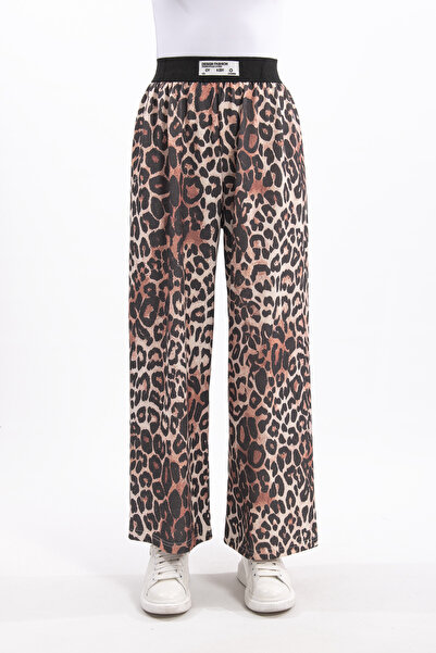 Hatun Atila HatunAtila Leopar Baskılı İnce Dokuma Triko Etekli Pantolon