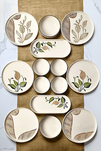 Kitchen Life 14 Piece 6-Person Flower of Peace Stackable Breakfast Set - Breakfast Presentation Plate