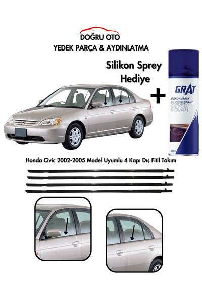 DOĞRU TİCARET AUTO PARTS Honda Civic 4 Kapı Için Dış Cam Sıyırıcı Fitil Takım...