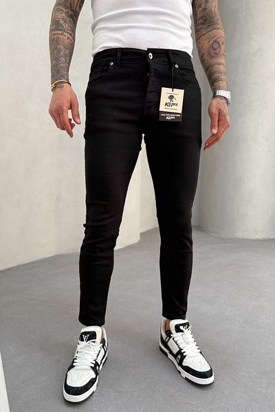 MADZEYMODA Ανδρικό μαύρο τζιν παντελόνι με λεπτή εφαρμογή Lycra τζιν KE-037