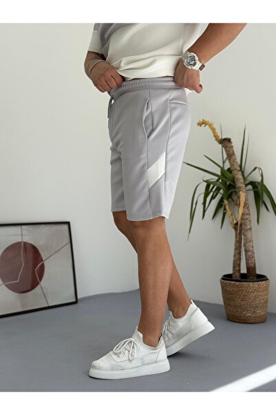 Combineman35 Γκρι Λευκό Scuba Σορτς με φερμουάρ με τσέπη στην πλάτη