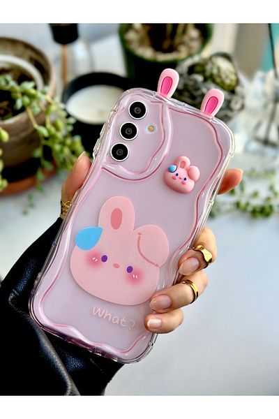Go Aksesuar غلاف سيليكون متوافق مع Galaxy A15 متوافق مع Galaxy A15 بتصميم ثلاثي الأبعاد بتصميم أرنب مع ألعاب