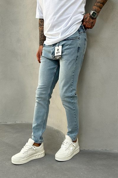 MADZEYMODA Ανδρικό τζιν παντελόνι Slim Fit Snow Wash Ice Blue Denim KE-623