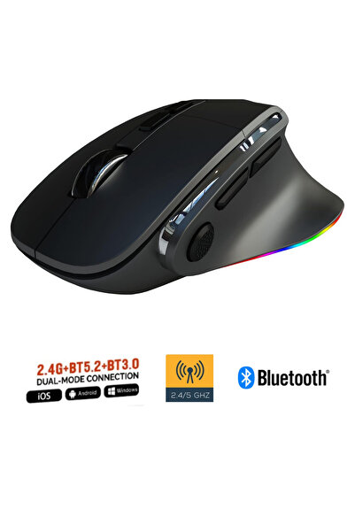 Sarftech Siyah Kablosuz Ergonomik Zarif Tasarım RGB Dual Moude 2.4Ghz+BT5.0 O...
