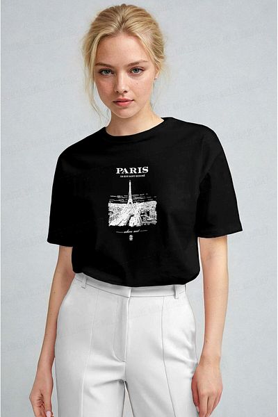 Millionaire Women's Black Paris Regular Fit Regular Fit T-Shirt