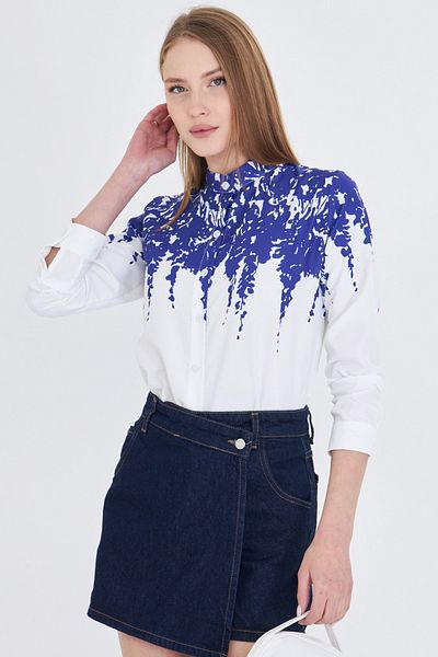 armonika Cămașă cu model pentru femei bleumarin cu guler ARM-25Y 001013