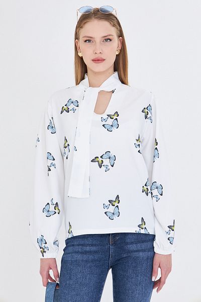armonika Bluză de damă Baby Blue cu guler și mâneci elastice ARM-25K 001096