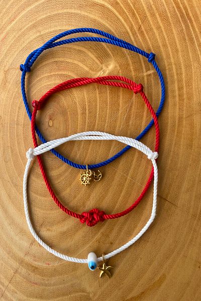 Shepidi 3-Piece Evil Eye Bead Star Anchor Figured Slide Lock Knitted Anklet