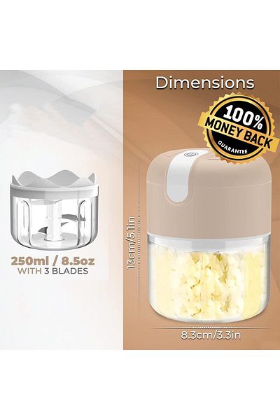 COOYA Electric Mini Chopper, Waterproof USB Charging, for Meat, Onion, Veggie, Baby Food(250ml)