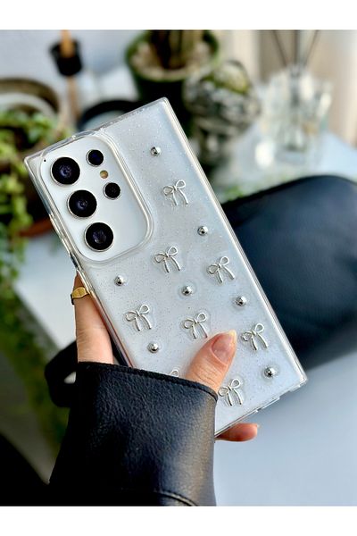 Go Aksesuar حافظة سيليكون بتصميم فيونكة صغيرة ثلاثية الأبعاد متوافقة مع هاتف Samsung Galaxy S23 ULTRA مع لعبة
