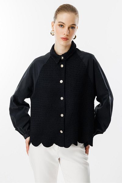 Ghisa Parachute Fabric Mixed Jacket Black
