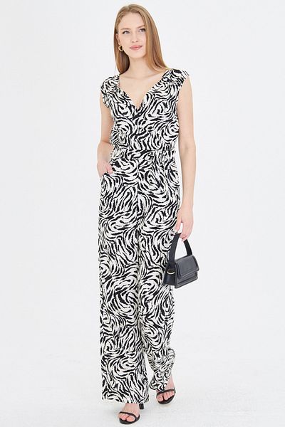 armonika Women's Ecru Double Breasted Collar - Shoulder Elastic and Light Back Long Jumpsuit