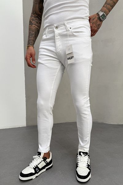 MADZEYMODA Ανδρικό λευκό Slim Fit Lycra Denim ύφασμα Jean Jeans Παντελόνι KE-355