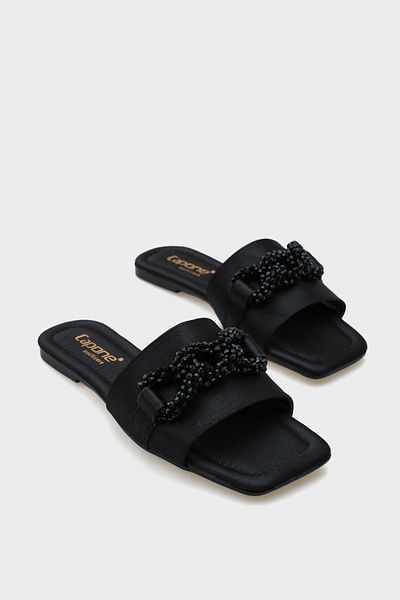 Capone Outfitters Flache Damenpantoffeln mit Satinabsatz und stumpfer Spitze