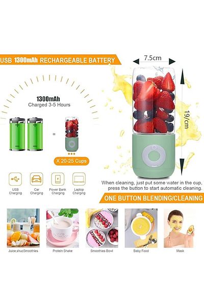 COOYA 500ml Portable Blender - Rechargeable Handheld Juicer Cup for Travel & Kitchen (Green)