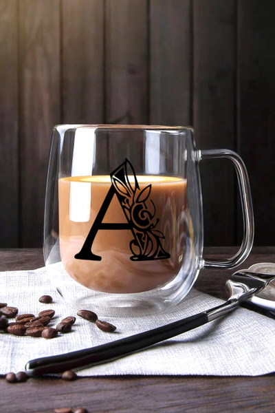 Kitchen Way Çift Cidarlı Borosilikat 350ML Harfli Cam Kupa Bardak KW-384