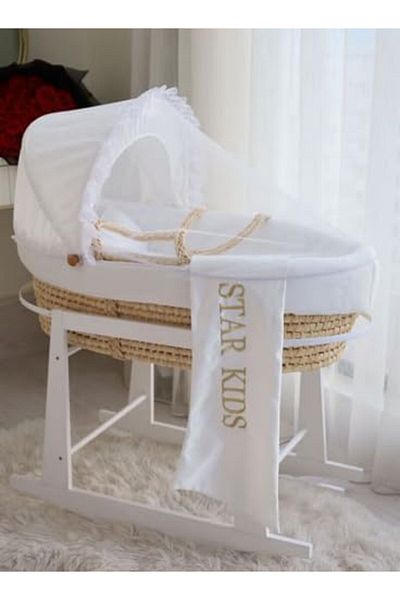 Generic Baby Moses Basket Cradle White Color with Rocking Stand