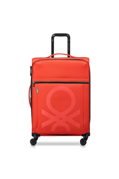 United Colors of Benetton Color Block Softside 69cm 4 Double Wheel Expandable Check-In Luggage Trolley Red