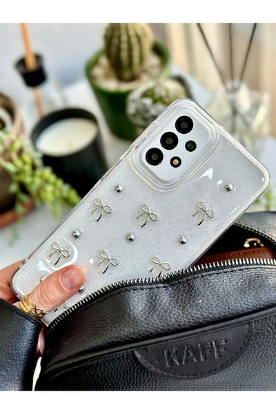 Go Aksesuar جراب سيليكون بتصميم فيونكة صغيرة ثلاثية الأبعاد متوافق مع هاتف Galaxy A52 مع لعبة