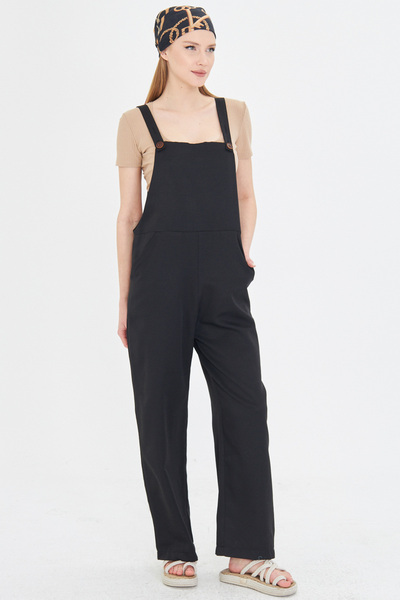 armonika Women's Black Pocket Wide Leg Gardener Overalls Arm-25Y 001043