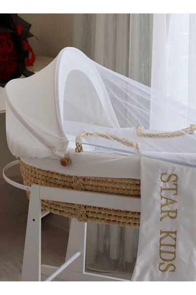 Generic Baby Moses Basket Cradle White Color with Rocking Stand