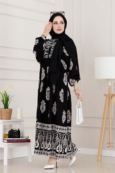Sevitli Half Button Robe Amine Dress-White