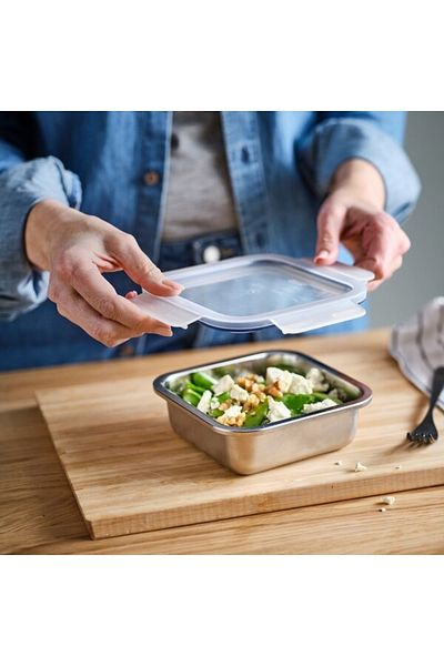 IKEA 365+ Square Stainless Steel Food Container 600 ml, Durable, Stackable & Oven-Safe Storage