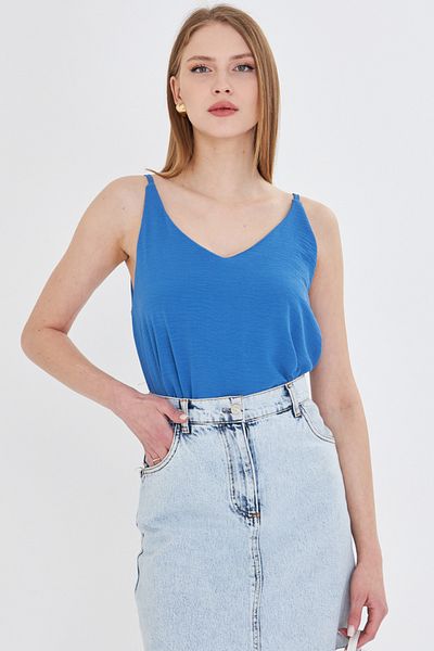 armonika Bluză cu bretele cu aspect de in albastru pentru femei ARM-24Y 001064