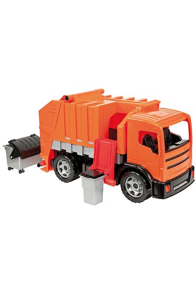 LENA Garbage truck car with bins included, Lena, orange, 72 cm, plastic