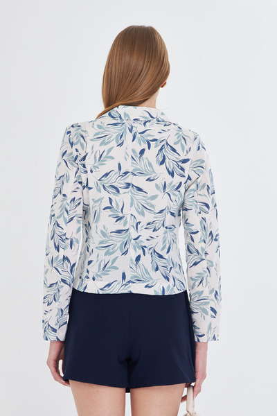 armonika Women's Light Mint Double Breasted Collar Patterned Crop Jacket Arm-24Y 001058